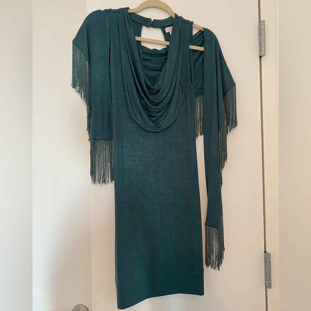 LaROK hunter green bodycon Dress with fringe shall